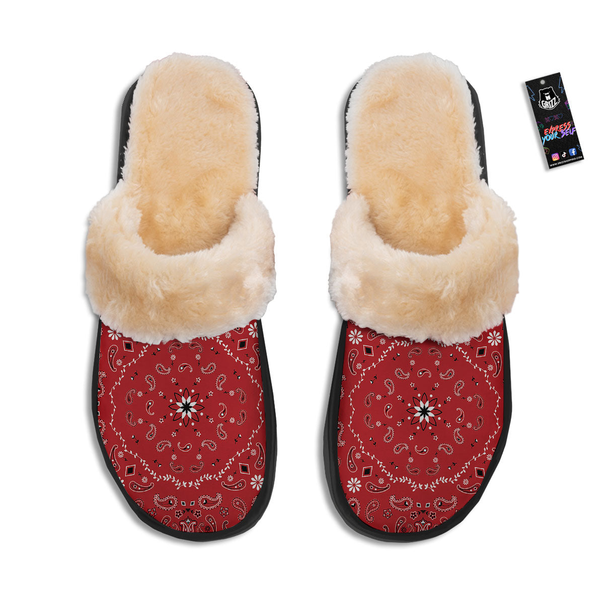 Bandana White And Red Print Slippers-grizzshop