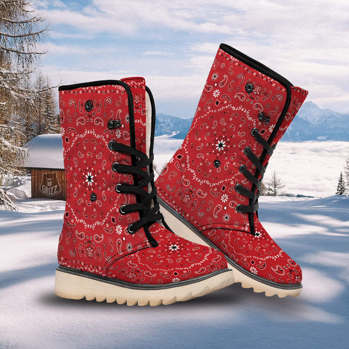 Bandana White And Red Print Snow Boots-grizzshop