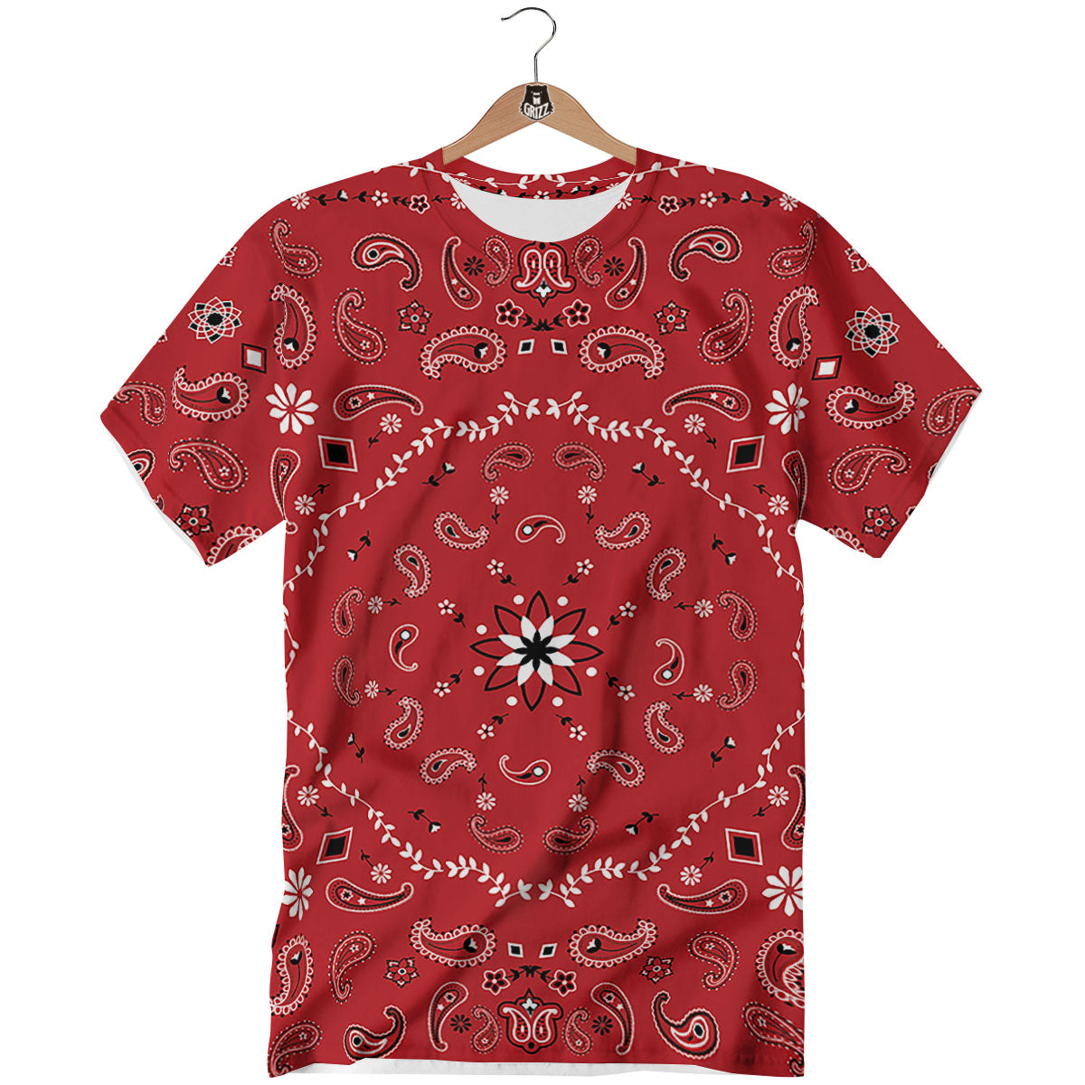 Bandana White And Red Print T-Shirt-grizzshop