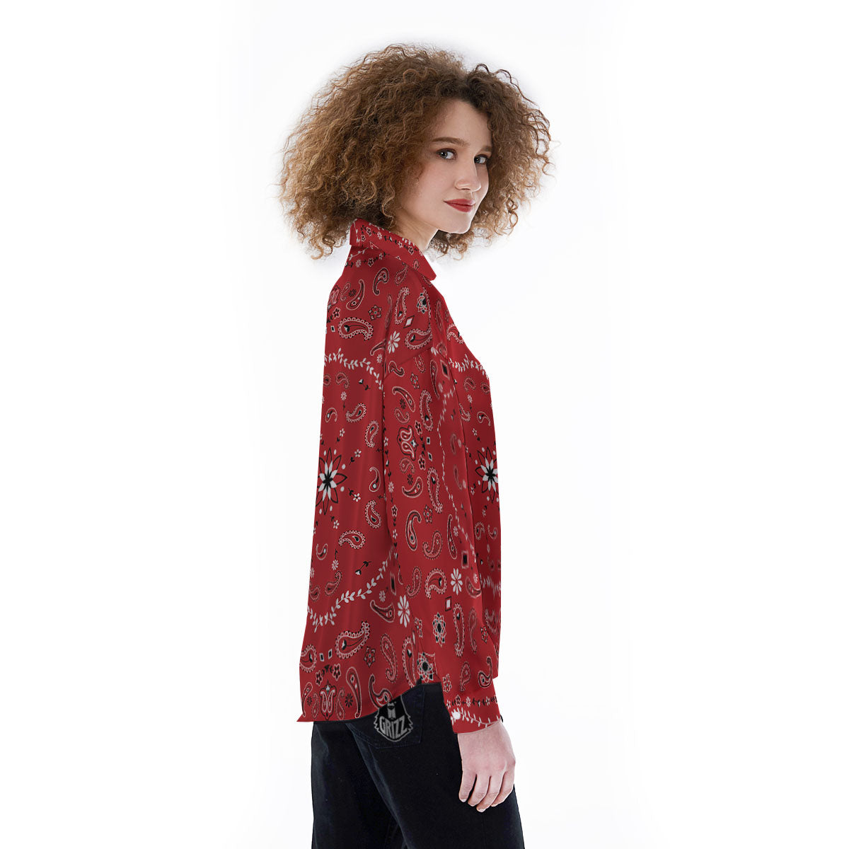 Bandana White And Red Print Women's Long Sleeve Shirts-grizzshop