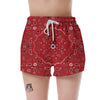 Bandana White And Red Print Women's Shorts-grizzshop