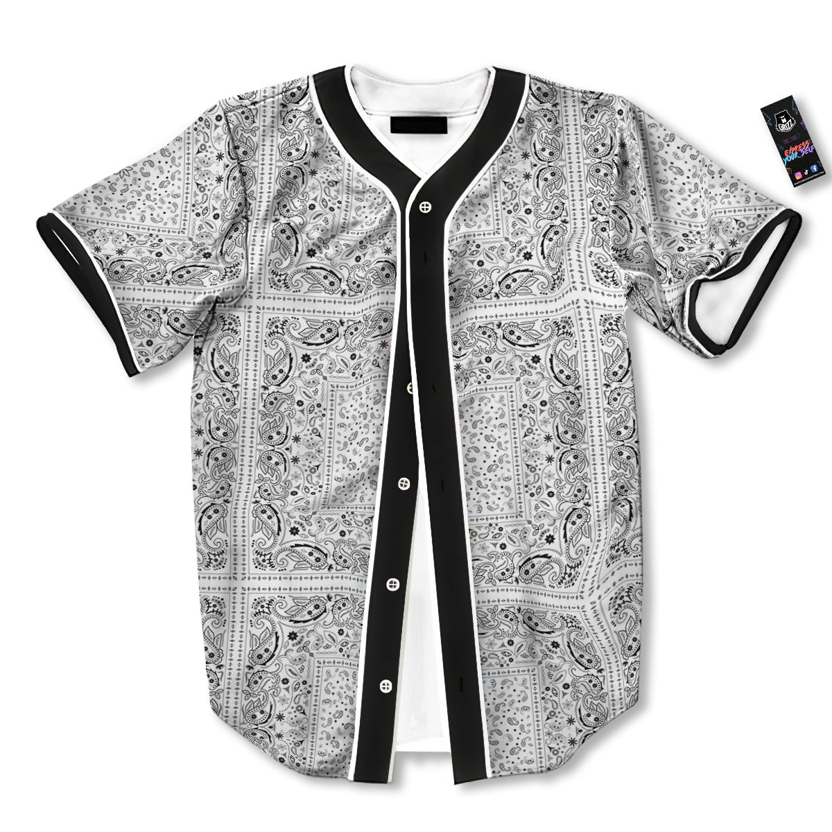 Bandana White Paisley Print Pattern Baseball Jersey-grizzshop