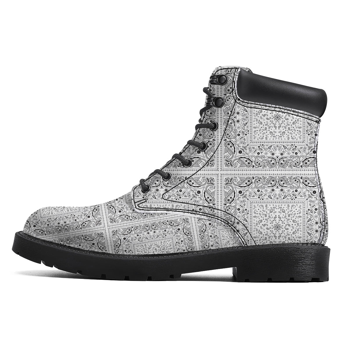 Bandana White Paisley Print Pattern Boots-grizzshop