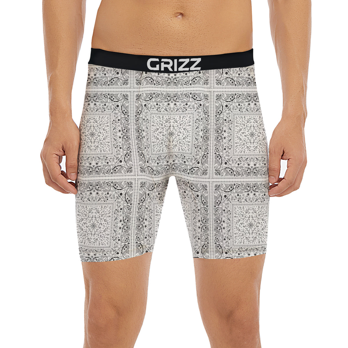 Bandana White Paisley Print Pattern Boxer Briefs-grizzshop