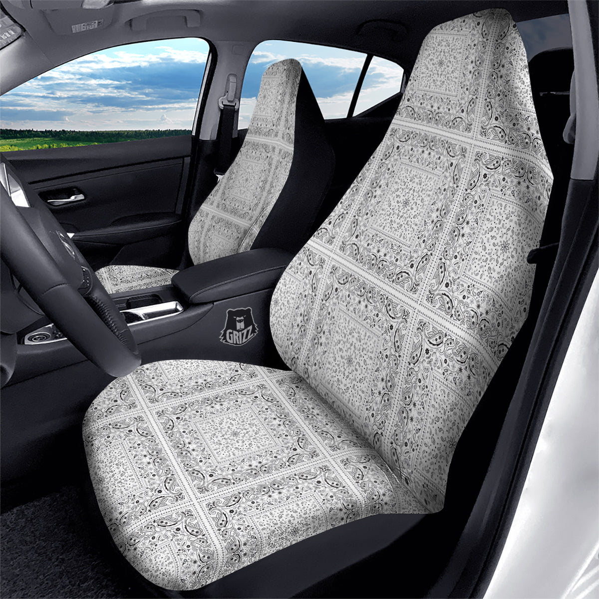 Bandana White Paisley Print Pattern Car Seat Covers-grizzshop