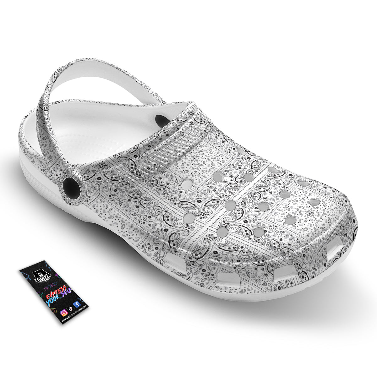 Bandana White Paisley Print Pattern Clog-grizzshop