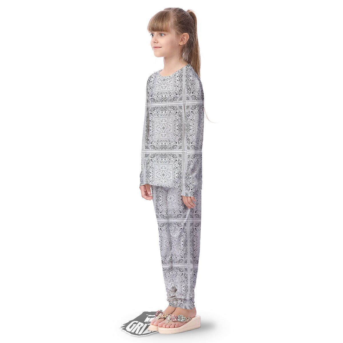 Bandana White Paisley Print Pattern Kid's Pajamas-grizzshop