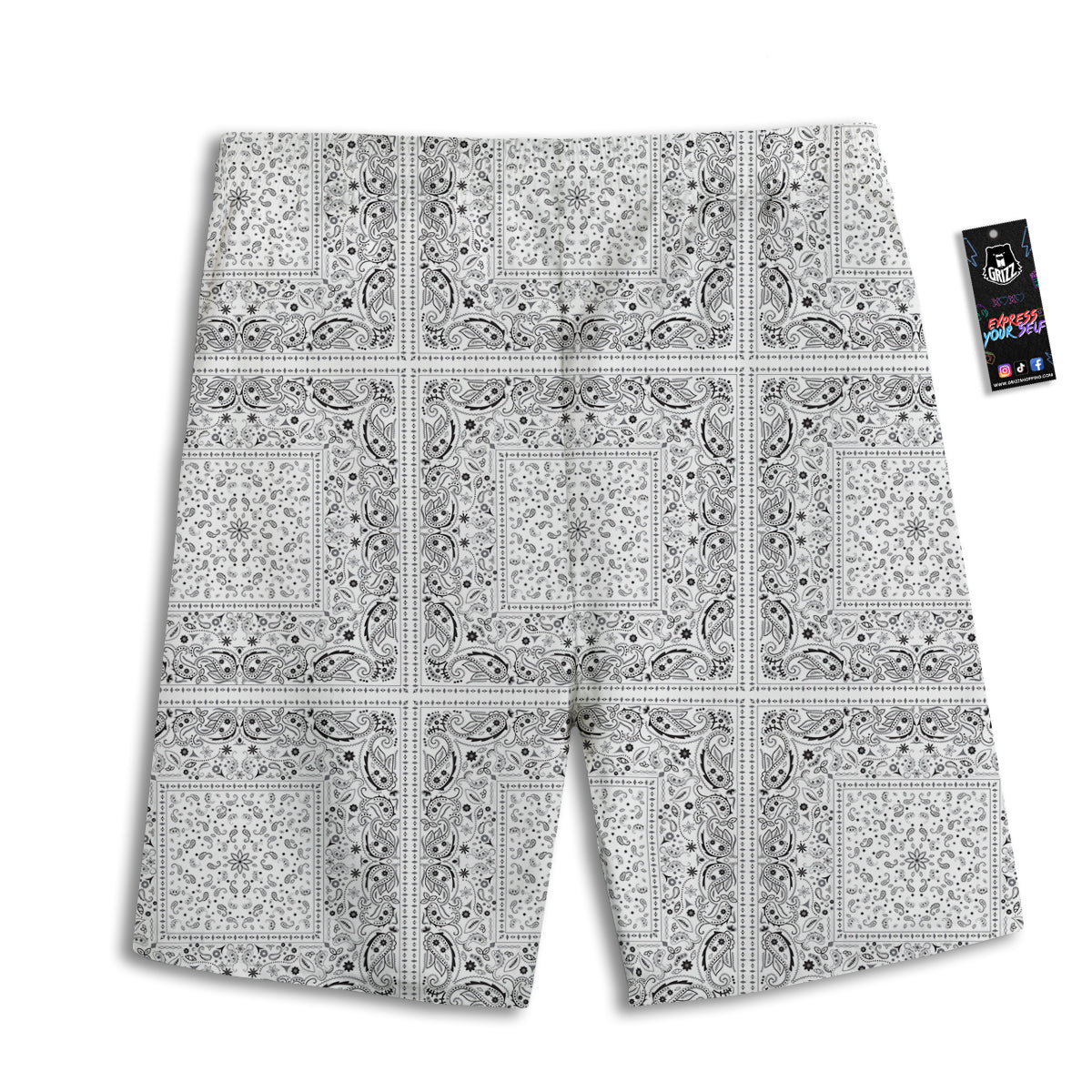 Bandana White Paisley Print Pattern Men's Athletic Shorts