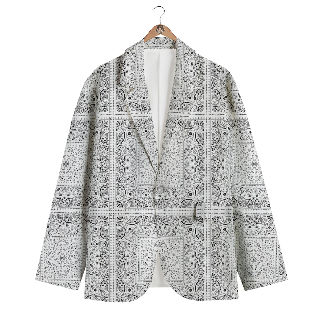 Bandana White Paisley Print Pattern Men's Blazer-grizzshop