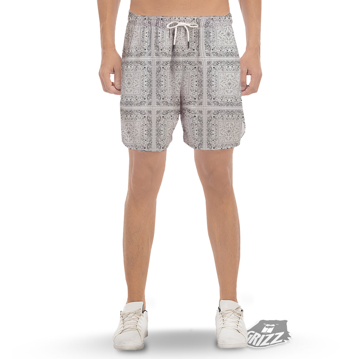 Bandana White Paisley Print Pattern Men's Gym Shorts-grizzshop