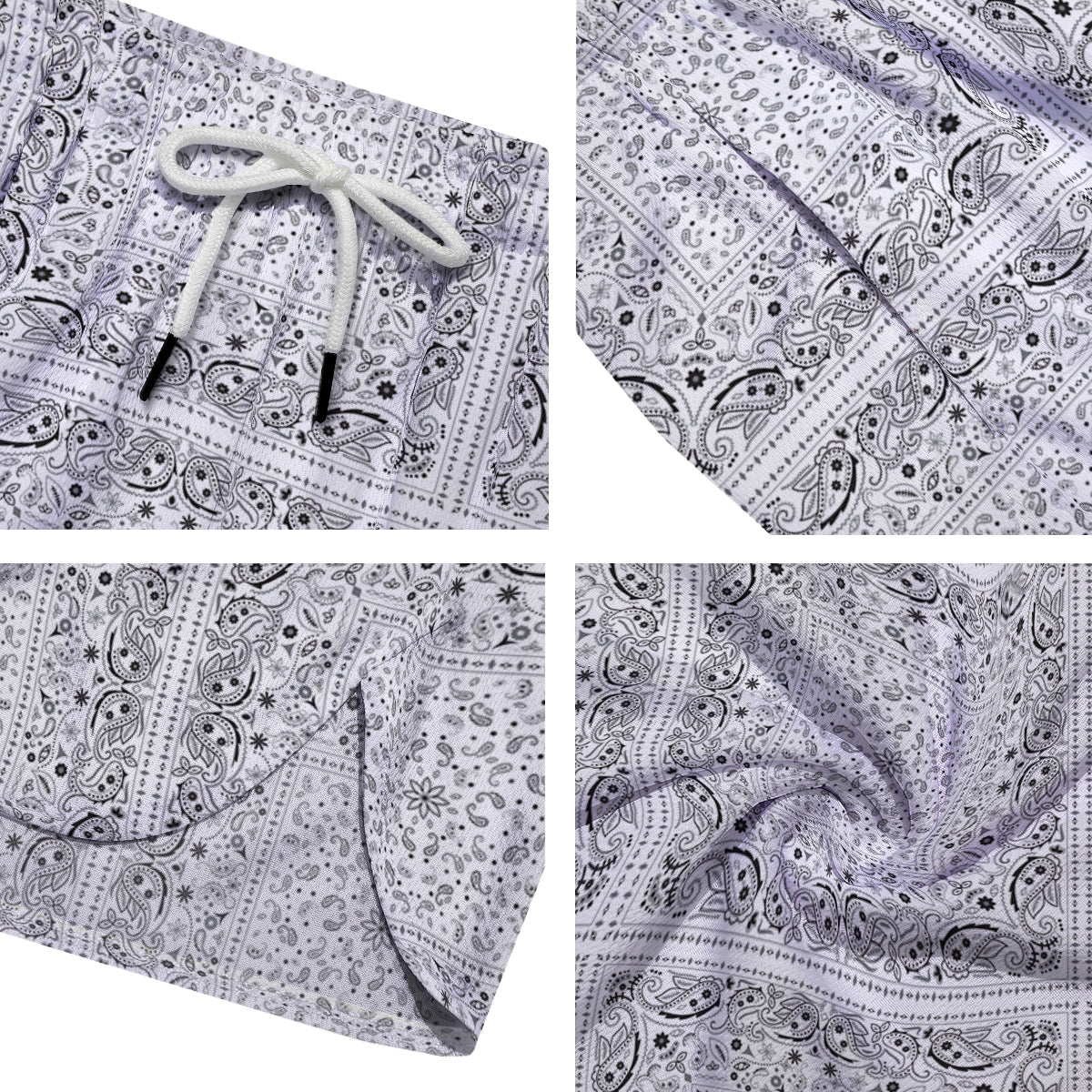 Bandana White Paisley Print Pattern Men's Running Shorts-grizzshop