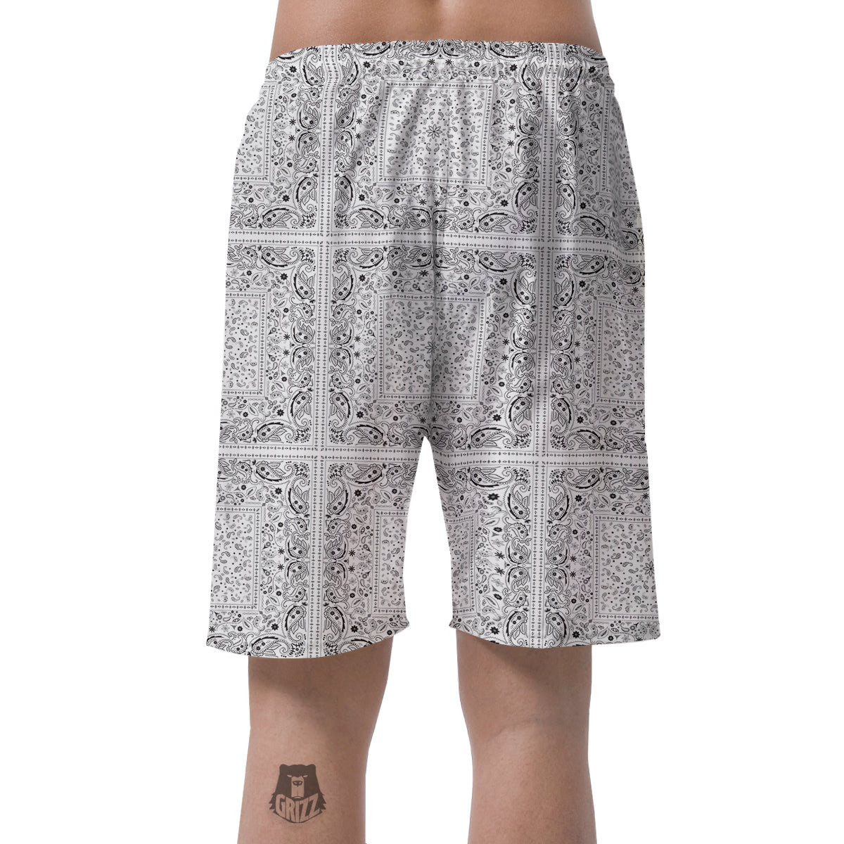 Bandana White Paisley Print Pattern Men's Shorts-grizzshop