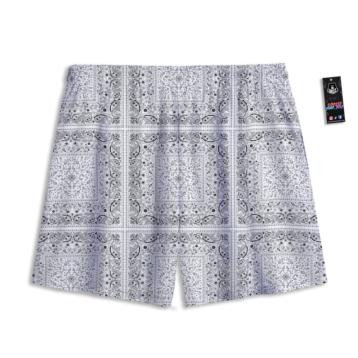 Bandana White Paisley Print Pattern Mesh Shorts