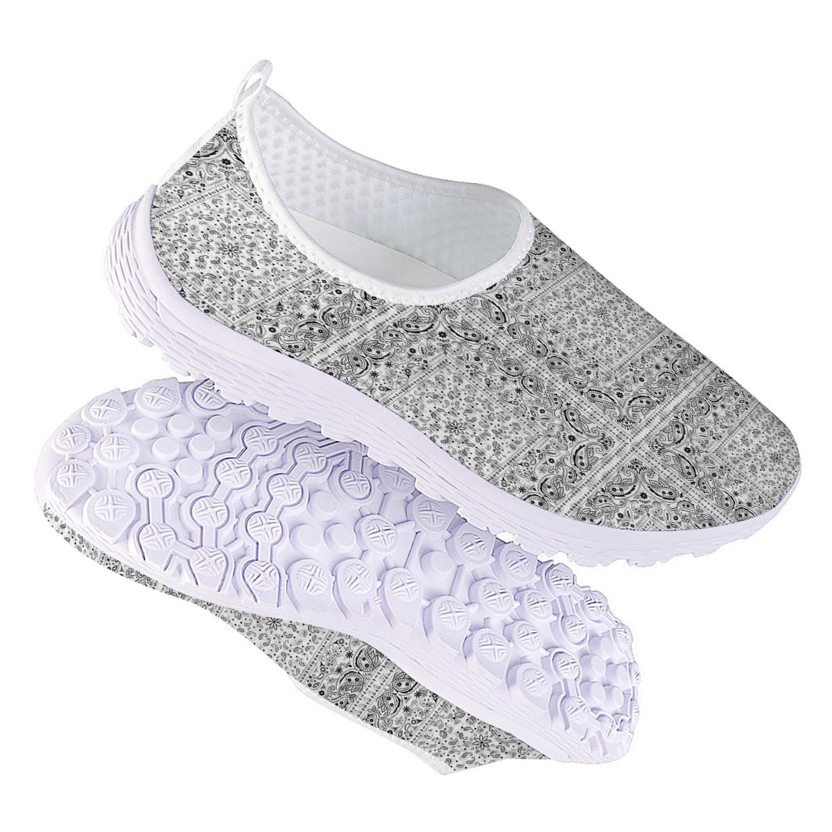 Bandana White Paisley Print Pattern Nurse Shoes-grizzshop