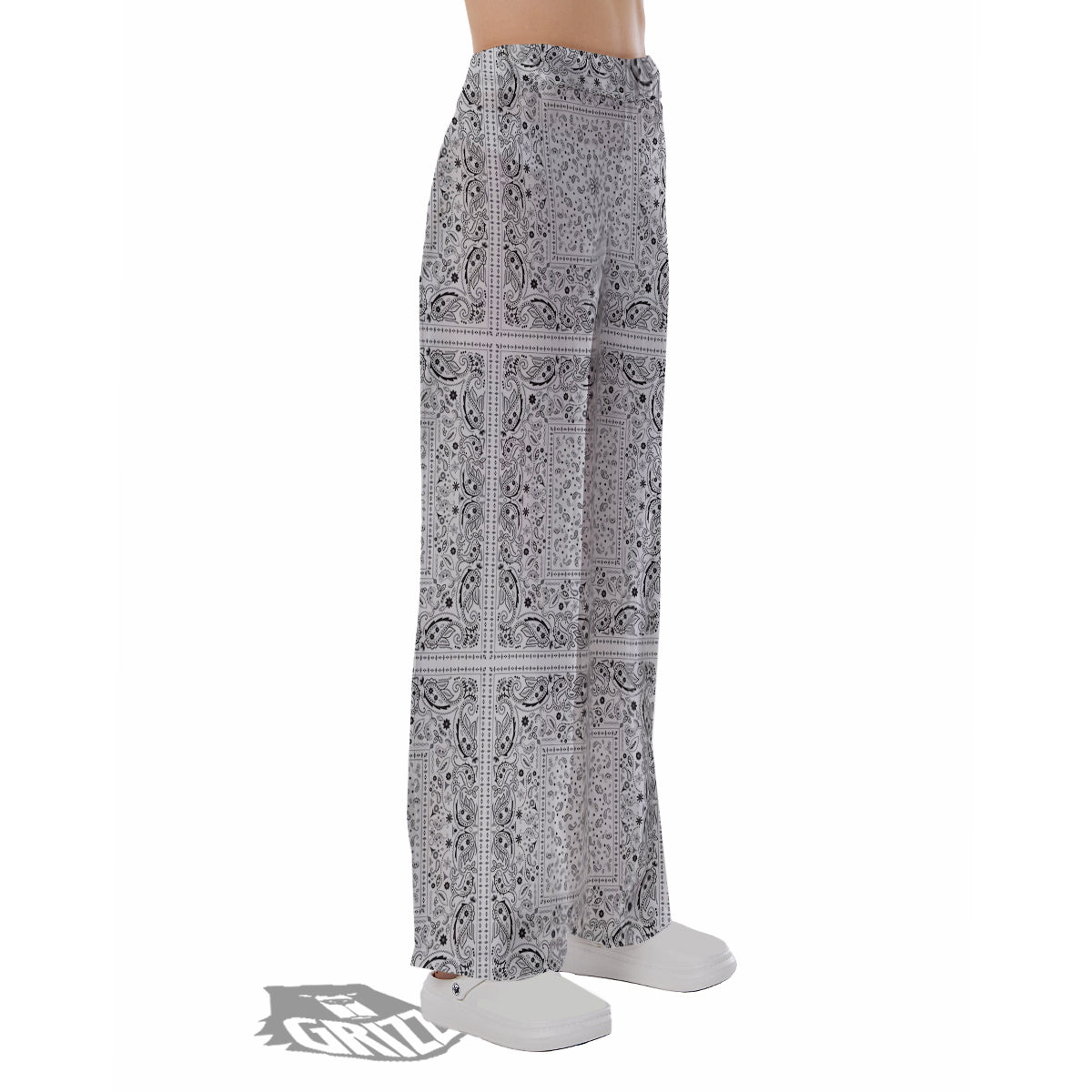 Bandana White Paisley Print Pattern Pajama Pants-grizzshop