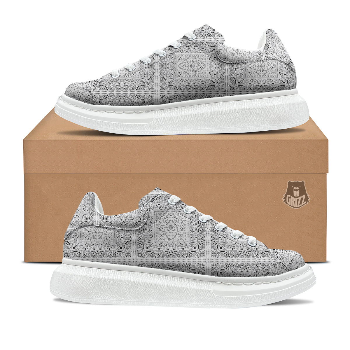 Bandana White Paisley Print Pattern Platform Shoes-grizzshop