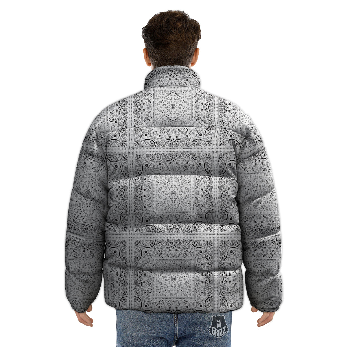 Bandana White Paisley Print Pattern Puffer Jacket-grizzshop