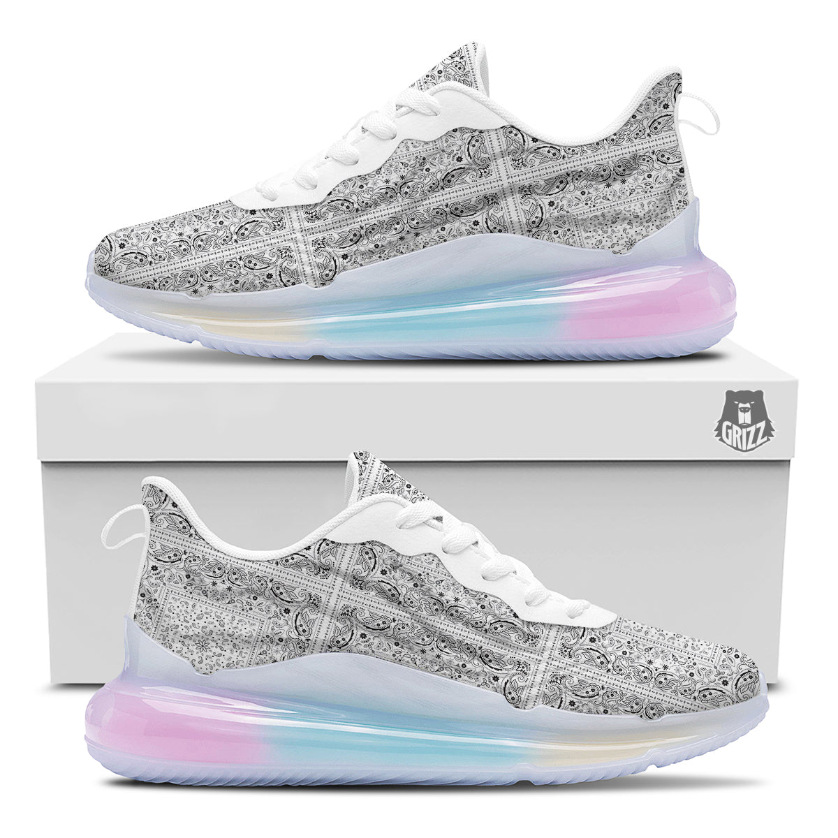 Bandana White Paisley Print Pattern Running Sneakers-grizzshop