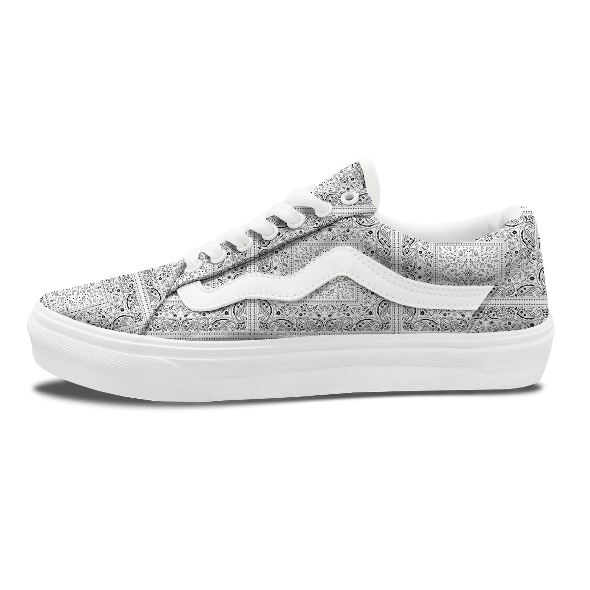 Bandana White Paisley Print Pattern Skate Shoes-grizzshop