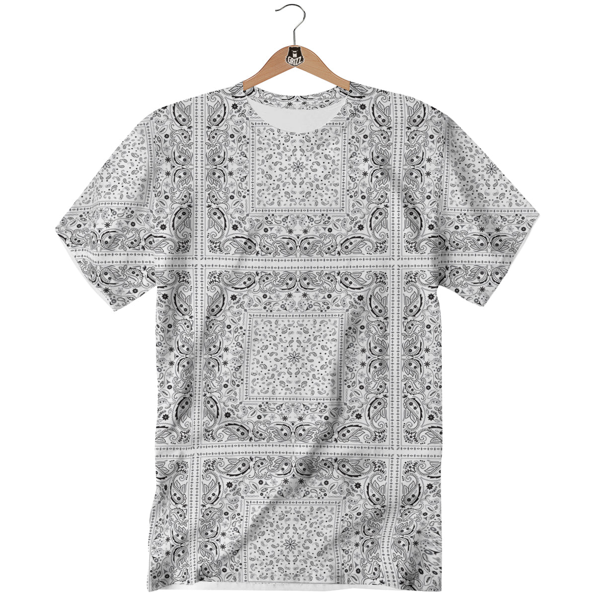 Bandana White Paisley Print Pattern T-Shirt-grizzshop