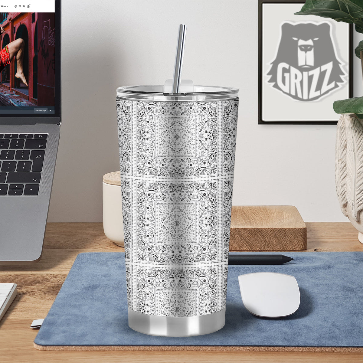 Bandana White Paisley Print Pattern Tumbler-grizzshop