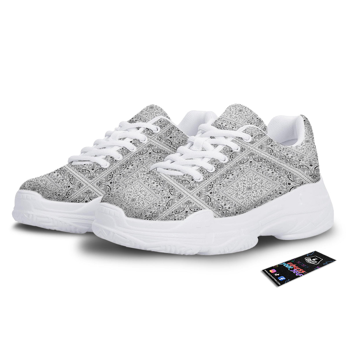 Bandana White Paisley Print Pattern White Chunky Shoes-grizzshop