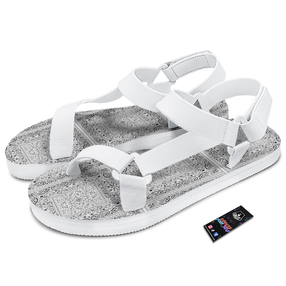 Bandana White Paisley Print Pattern White Open Toe Sandals-grizzshop