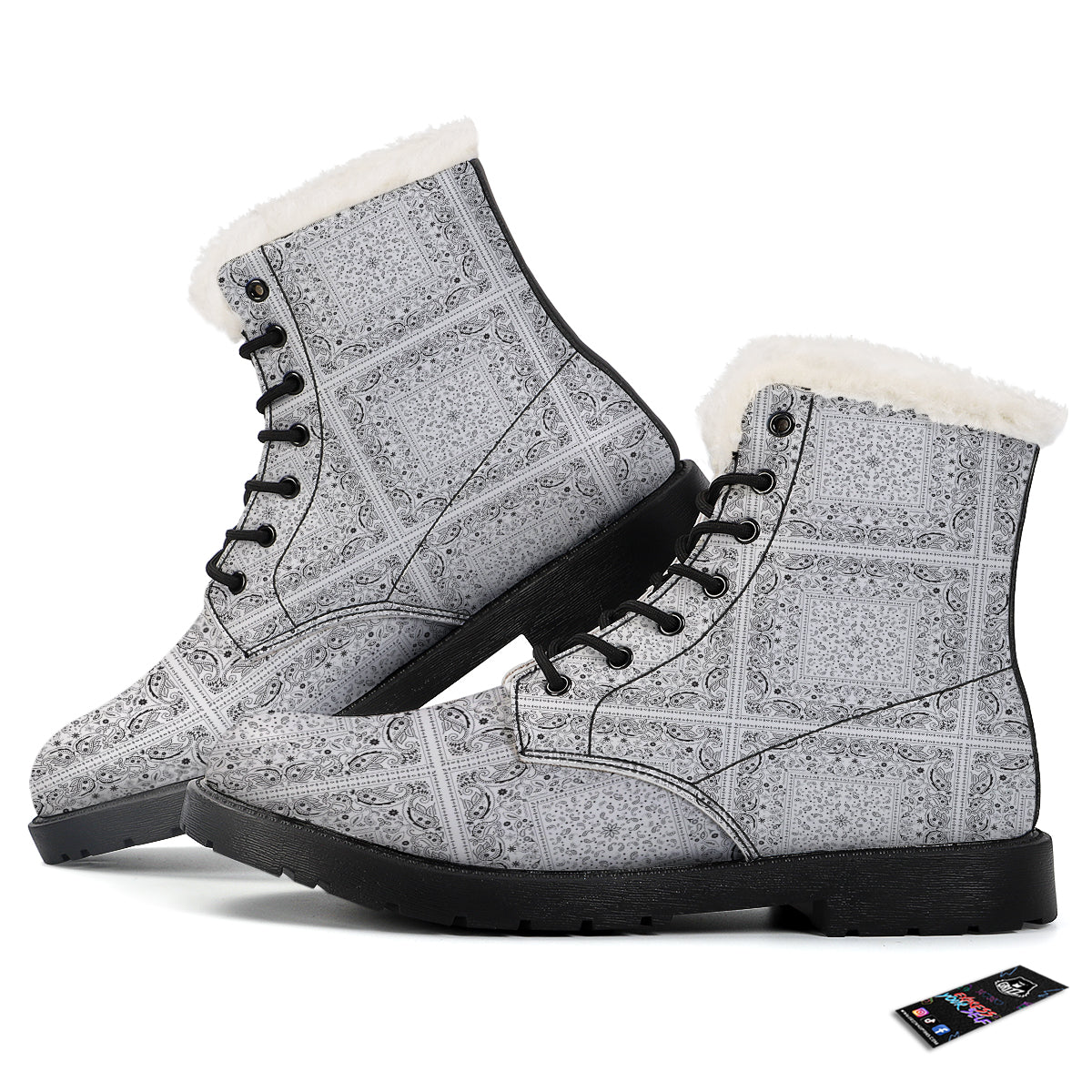 Bandana White Paisley Print Pattern Winter Boots-grizzshop