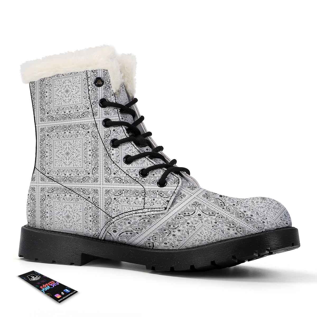 Bandana White Paisley Print Pattern Winter Boots-grizzshop