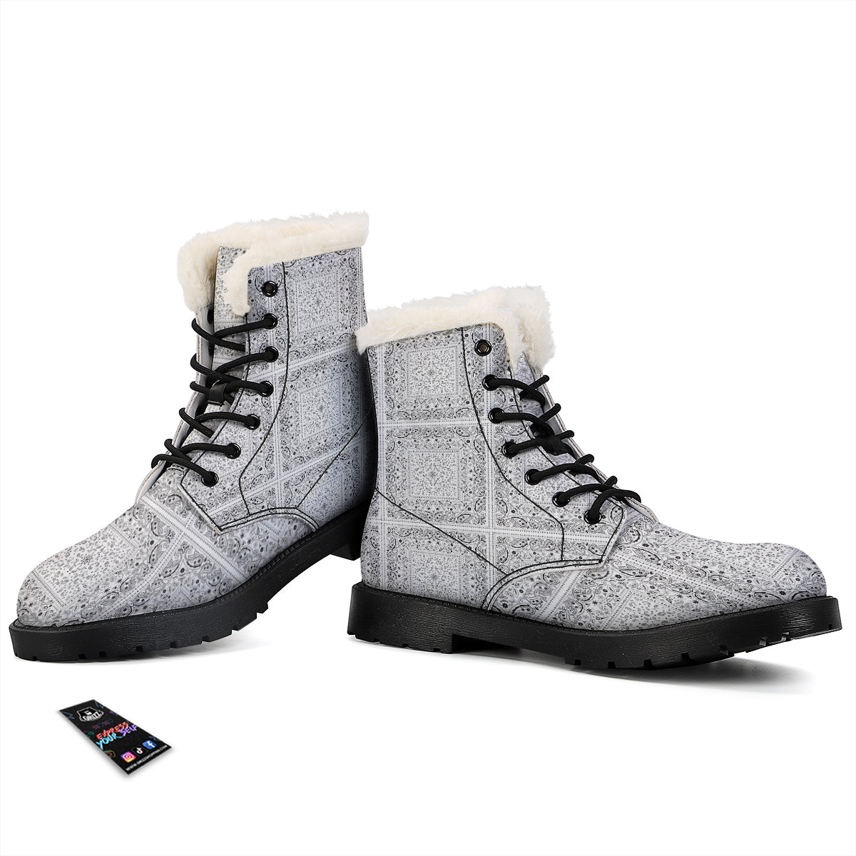 Bandana White Paisley Print Pattern Winter Boots-grizzshop
