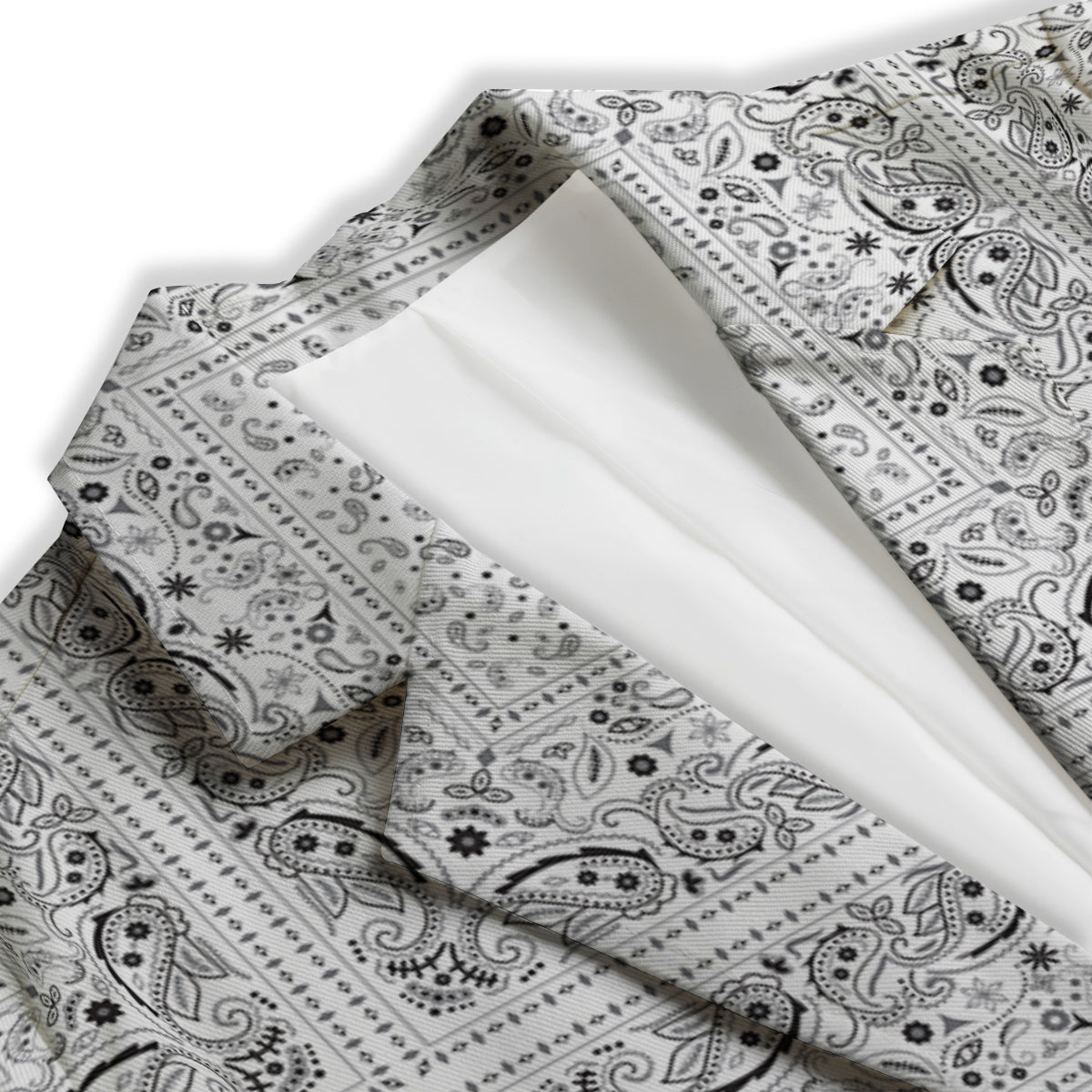 Bandana White Paisley Print Pattern Women's Blazer-grizzshop
