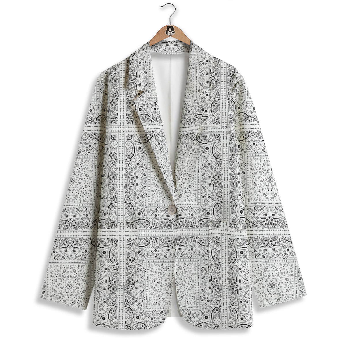 Bandana White Paisley Print Pattern Women's Blazer-grizzshop
