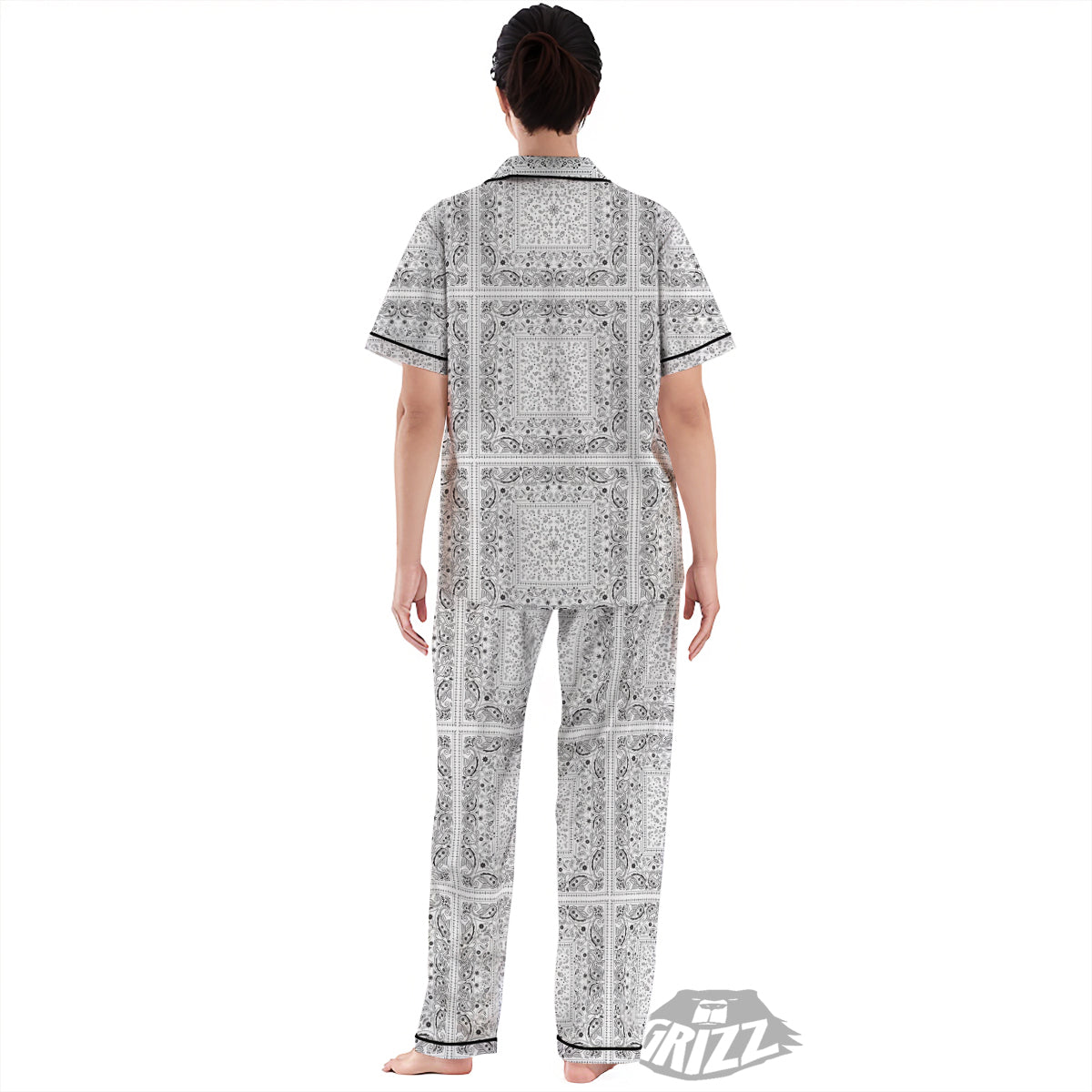 Bandana White Paisley Print Pattern Women's Pajamas Set-grizzshop