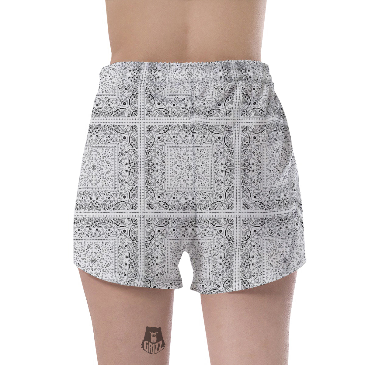 Bandana White Paisley Print Pattern Women's Shorts-grizzshop