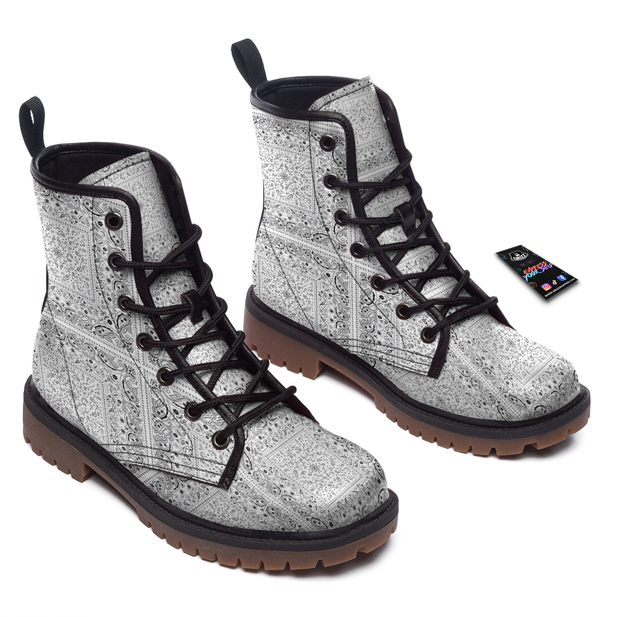Bandana White Paisley Print Pattern Work Boots-grizzshop