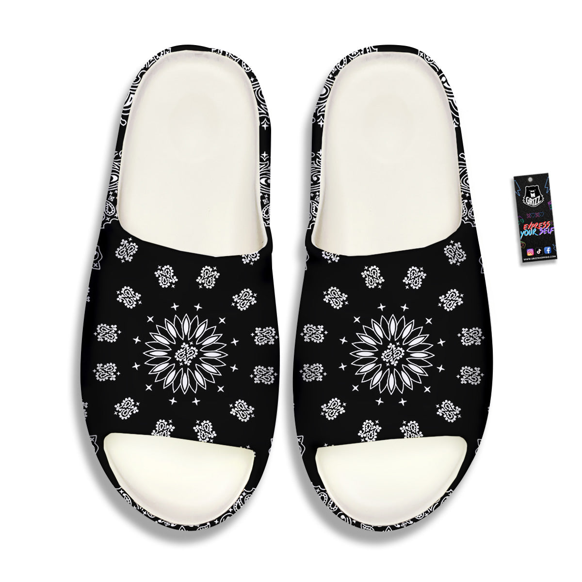 Bandana Black Paisley Print Sandals-grizzshop