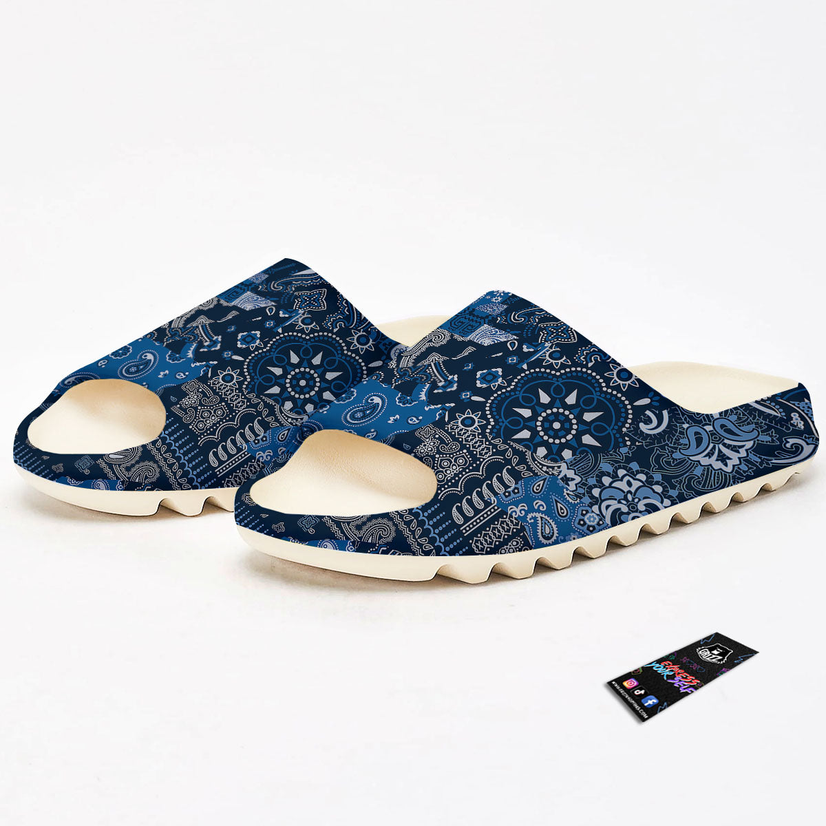 Bandana Blue Paisley Print Pattern Sandals