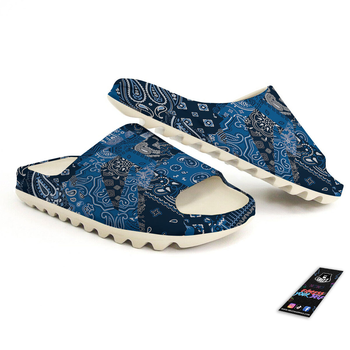 Bandana Blue Paisley Print Pattern Sandals