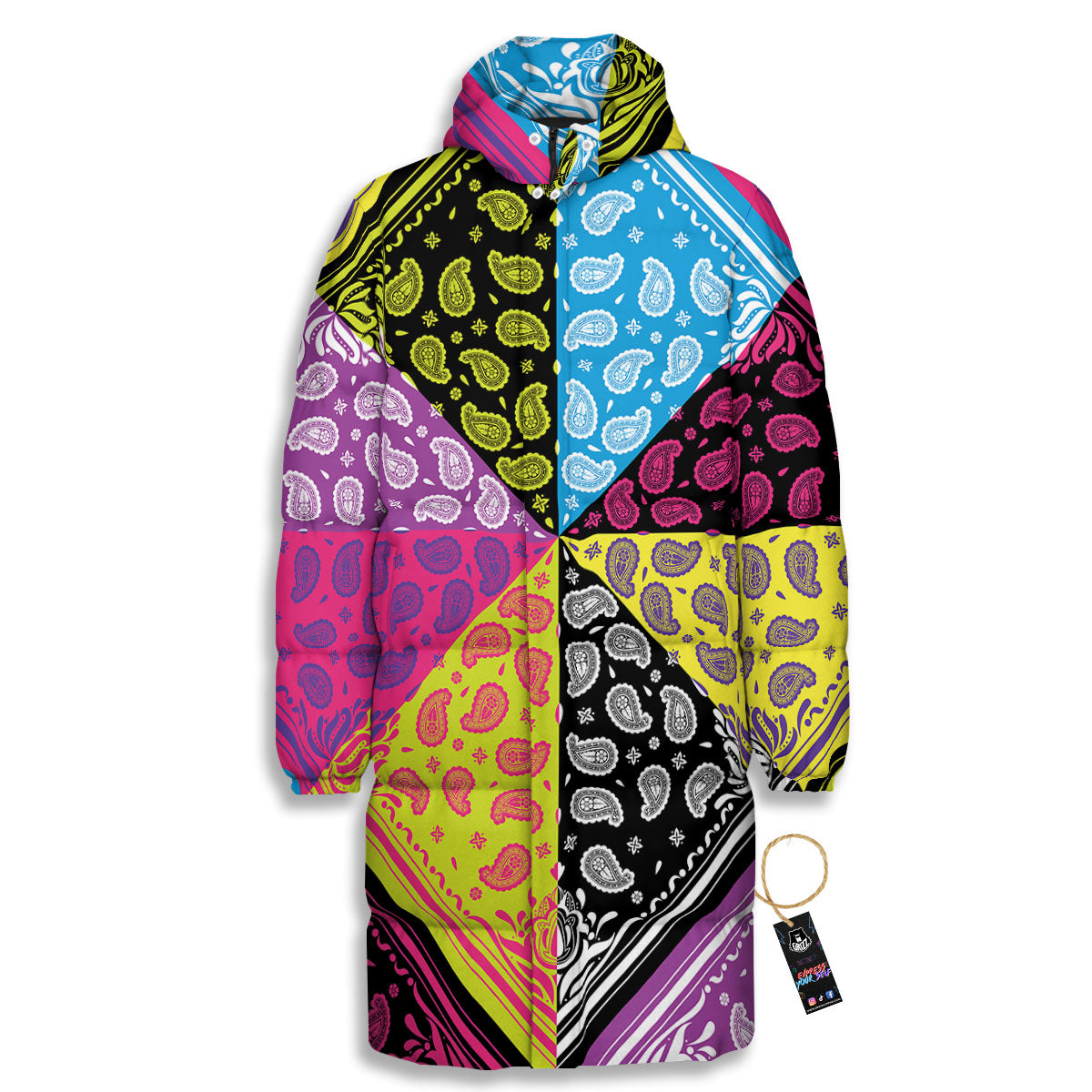 Bandana Paisley Colorful Square Print Long Down Jacket