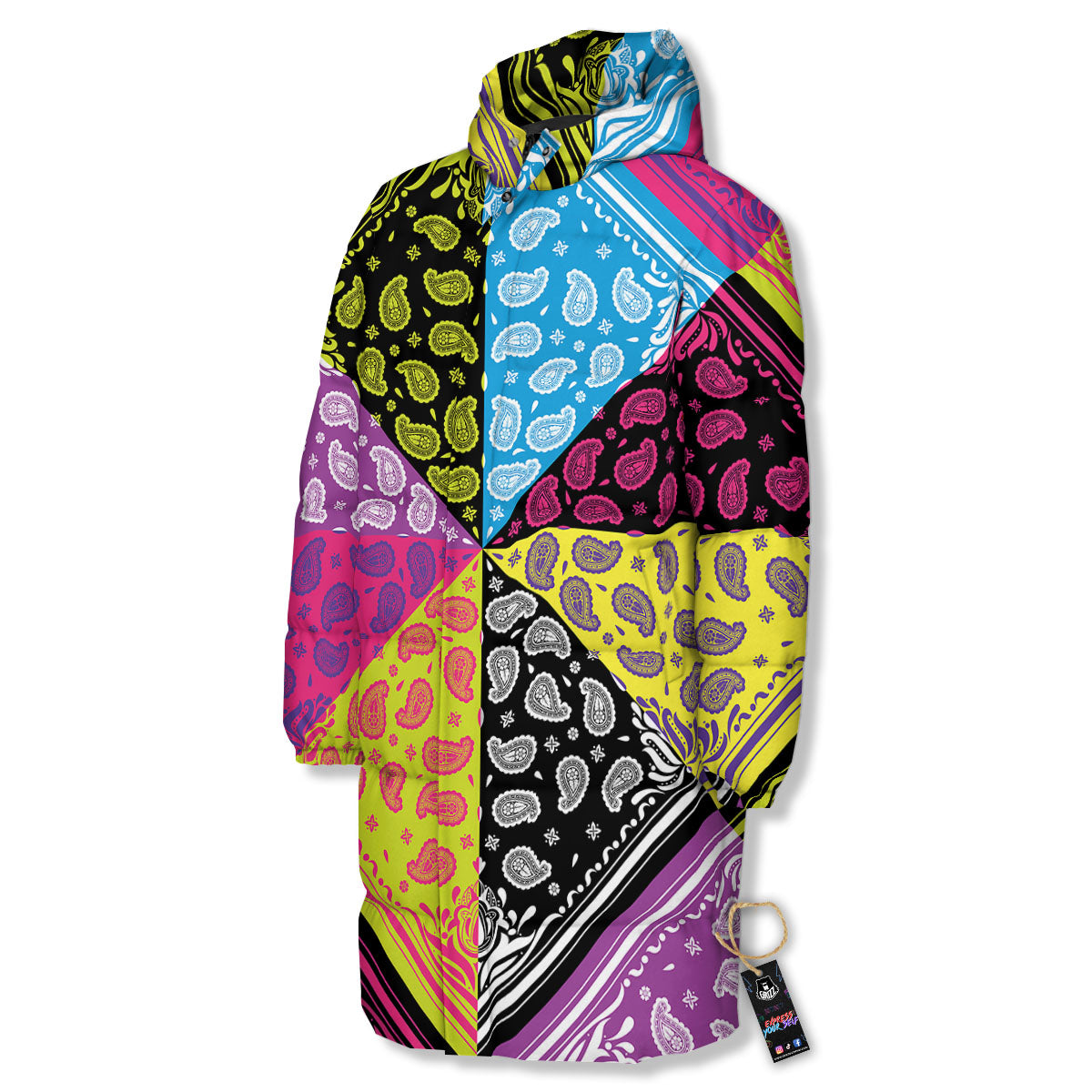 Bandana Paisley Colorful Square Print Long Down Jacket