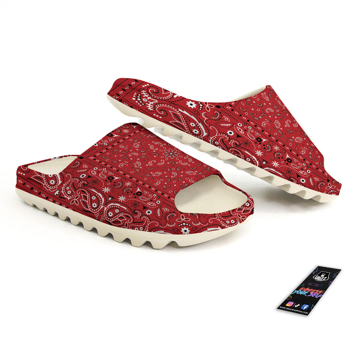 Bandana Red Paisley Print Pattern Sandals-grizzshop
