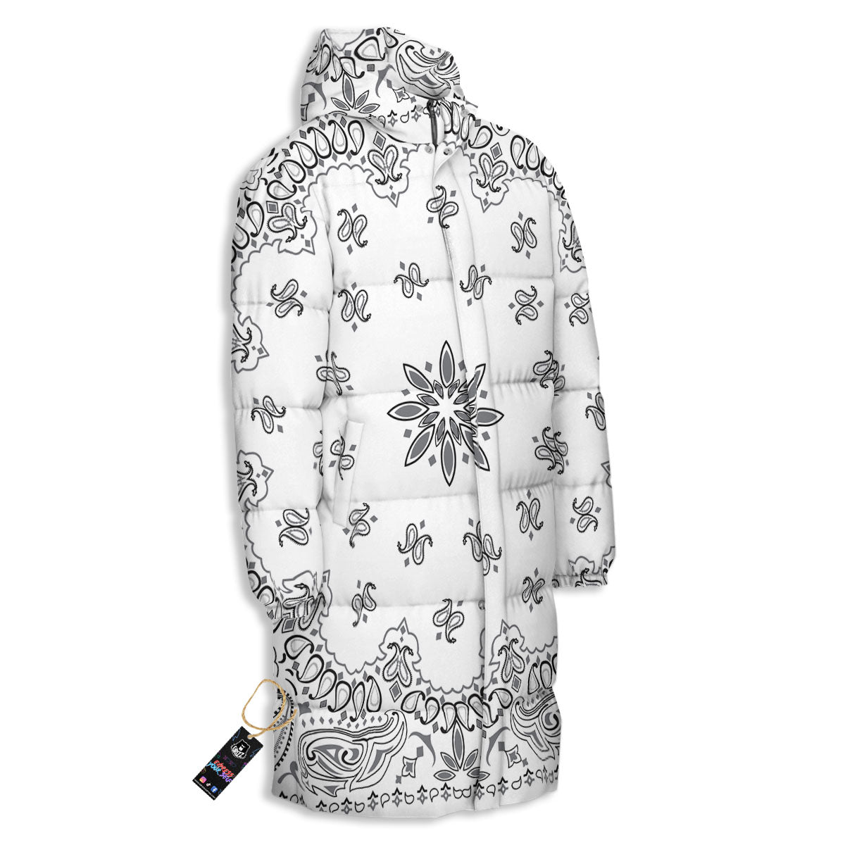 Bandana White And Black Print Long Down Jacket