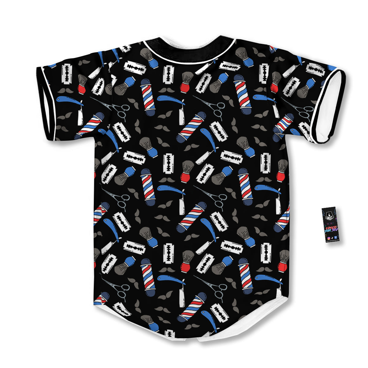 Barber Equipment Print Pattern Baseball Jersey-grizzshop