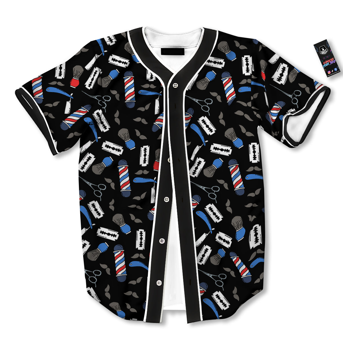 Barber Equipment Print Pattern Baseball Jersey-grizzshop