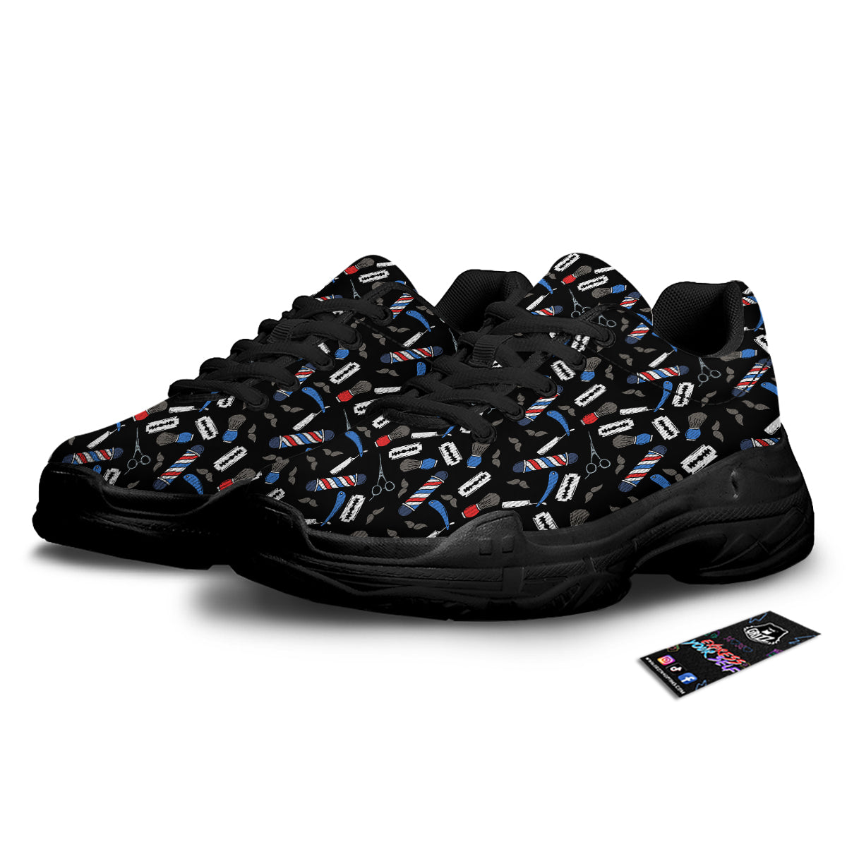 Barber Equipment Print Pattern Black Chunky Shoes-grizzshop