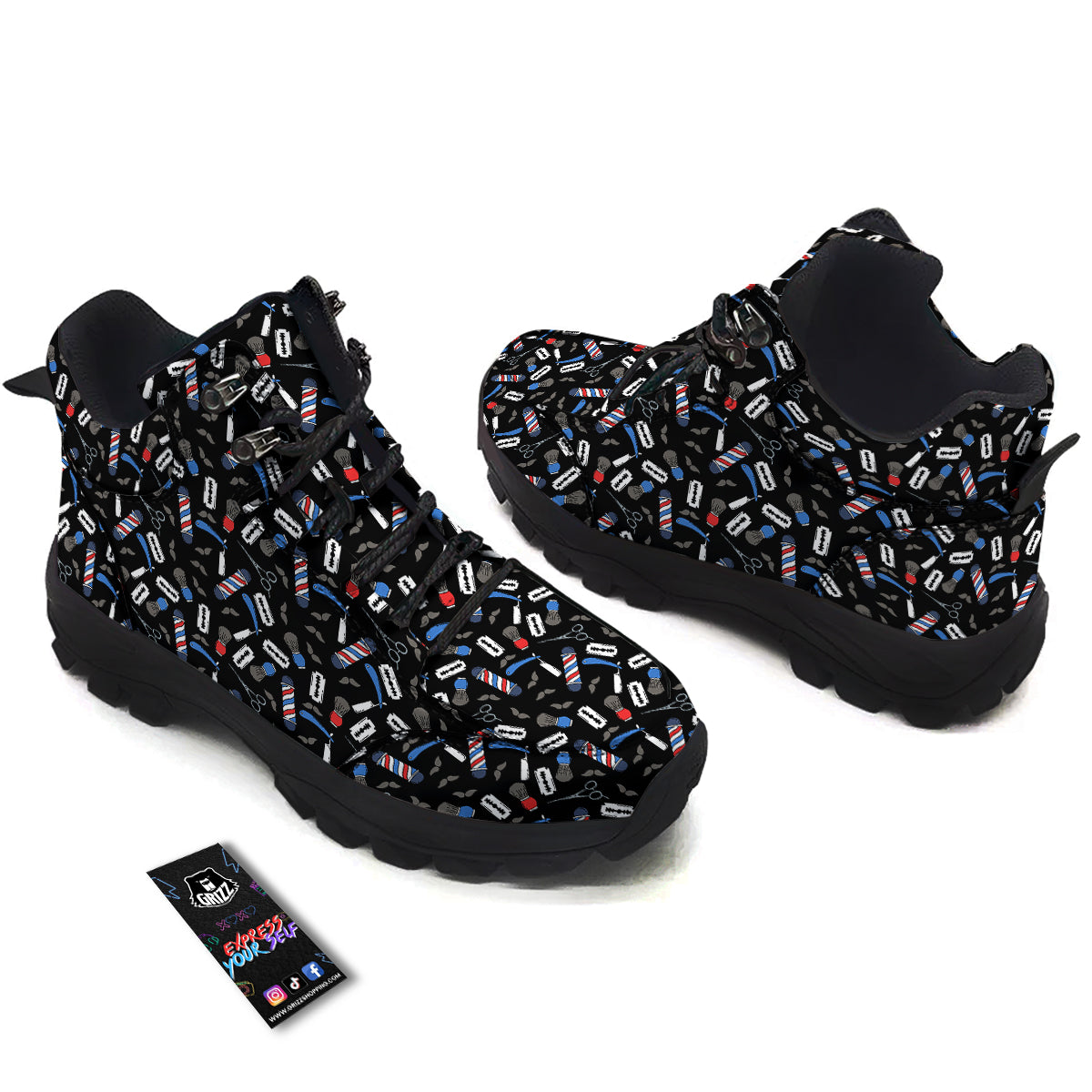 Barber Equipment Print Pattern Hiking Shoes-grizzshop