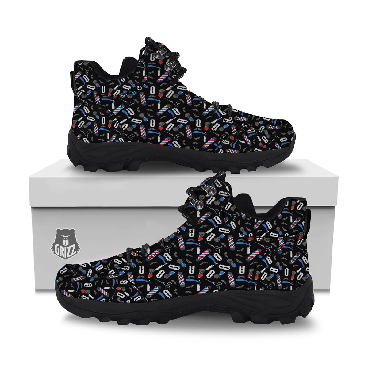 Barber Equipment Print Pattern Hiking Shoes-grizzshop