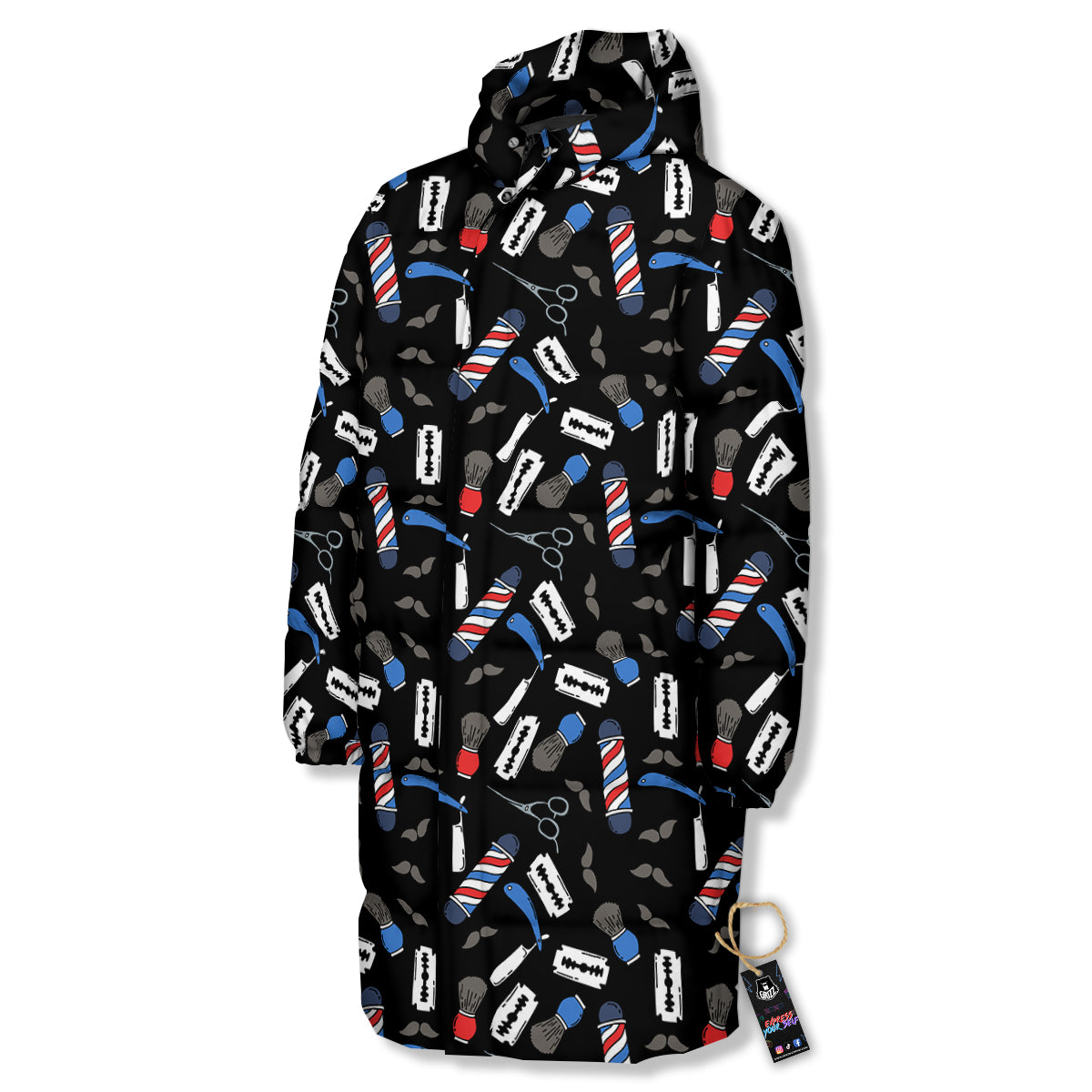 Barber Equipment Print Pattern Long Down Jacket-grizzshop