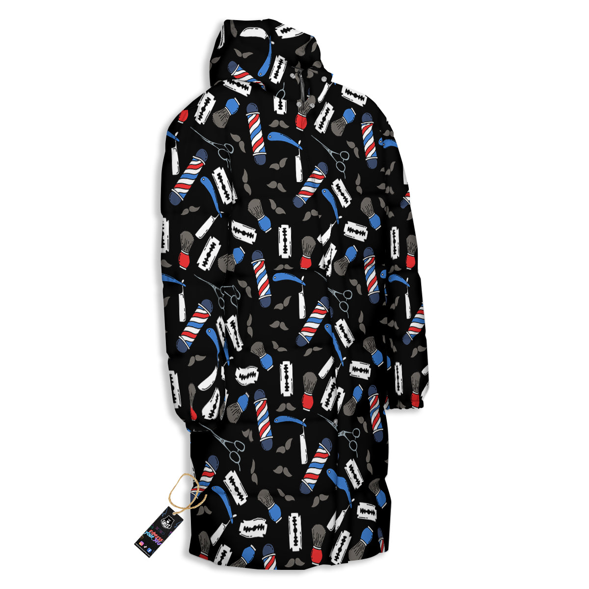 Barber Equipment Print Pattern Long Down Jacket-grizzshop