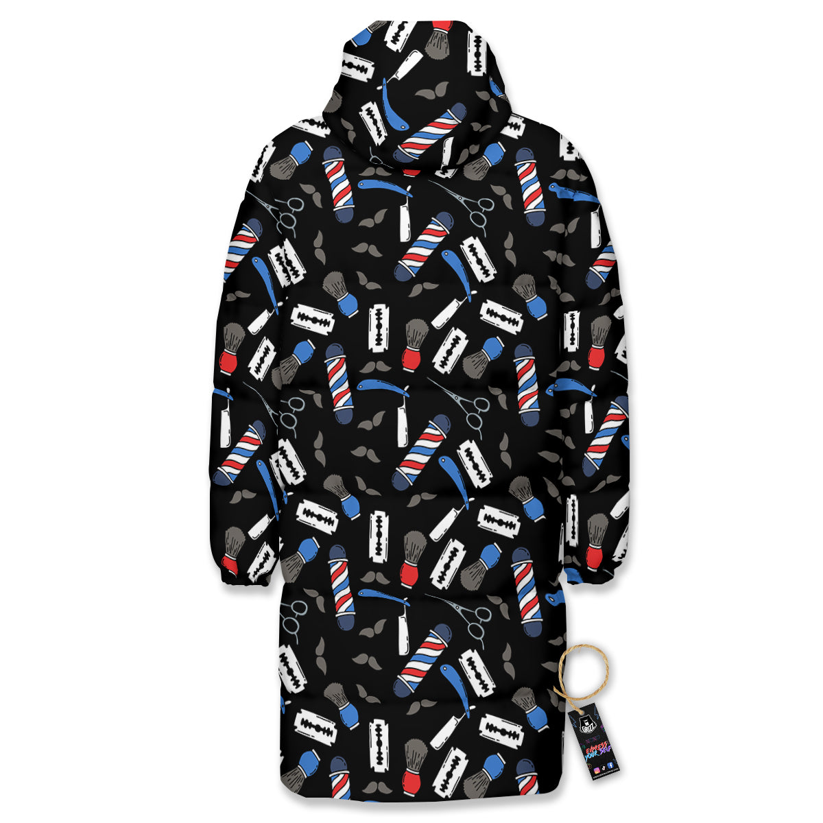 Barber Equipment Print Pattern Long Down Jacket-grizzshop